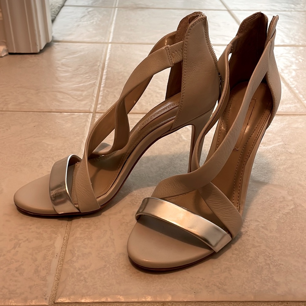BCBG Maxazria nude & silver heels